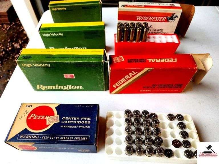 COLLECTIBLES-HALF FULL SPENT BRASS-6 LIVE ROUNDS- FEDERAL 45 AUTOMATIC CARTRIDGES-19 LIVE ROUNDS--SPENT BRASS-REMINGTION 30-06 SPRINGFIELD 4 LOCK CARTRIDGE-1 LIVE ROUND-16 EMPTY BRASS-WINCHESTER SUPER X20 CENTER FIRE CARTRIDGES-10 ROUNDS-REMINGTON 3030 WINCHESTER BRASS-IN THE BOX- SPENT BRASS(GARAGE) image