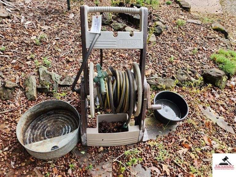 AMES WATER HOSE AND PLASTIC ROLLING HOSE R WATER SPOUT-GALVANIZE OIL PAN- PLASTIC WATER TUB(OUTSIDE) image