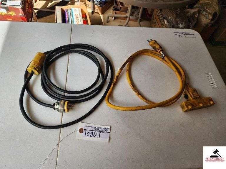 YELLOW TRIPLE CONNECTING EXTENSION CORD & BLACK EXTENSION CORD - (GARAGE) image