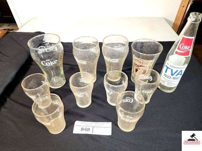 (10) COCA-COLA GLASSES COKE 50TH ANNIVERSARY TVA 1933-1983 BOTTLE - (UPSTAIRS) image