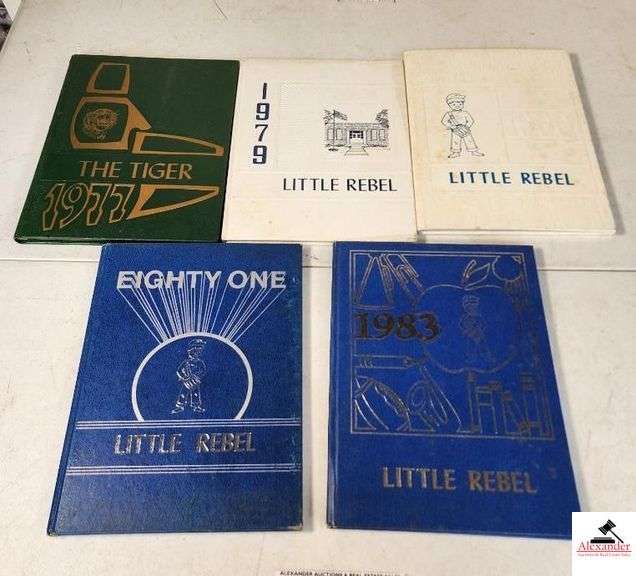 SCHOOL ANNUALS THE TIGER & LITTLE REBEL 1977, 1979, 1980, 1981, 1983, 1984 - LEATHER BOUND BIBLE (GARAGE) image