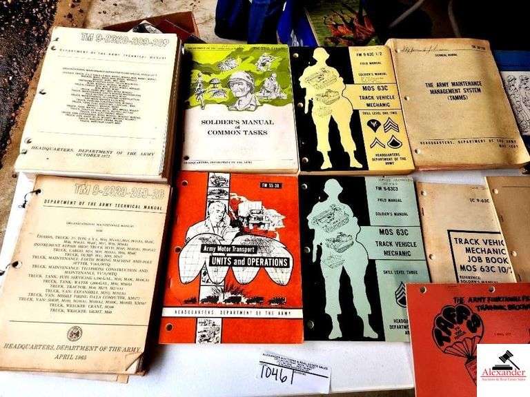 MILITARY BOOKS - MAGAZINES - SOLDIER'S MANUAL - TRACK VEHICLE MECHANIC SKILL LEVEL 1-3 - MILITARY SUPPORT OF CIVIL DEFENSE - USE AND CARE OF HANDTOOLS AND MEASURING TOOLS - PRISIONERS OF WAR, ETC - (GARAGE) image