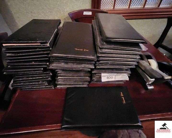 (57)BLACK  VINYL GUEST CHECK PRESENTERS- DUSTY - HIS CHECK OUT BOOKLETS - image