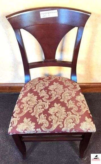 (7) SHAFER CHAIRS-(1) CAPTAIN'S CHAIR UPHOLSTERED SEATS-CHAIRS ARE DARK MAHOGANY STYLE COLOR - TAPERED VASE SLAT BACK- (UPSTAIRS) image