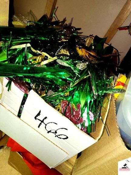 MARDI GRAS DECORATIONS(TABLE ARRANGEMENTS/BANNERS)  & COSTUMES-BEAD NECKLACES WITH BOTTLES OPENERS-CELEBRATION STRING LIGHTS-STABLES TAP ROOM BOTTLE OPENERS- image