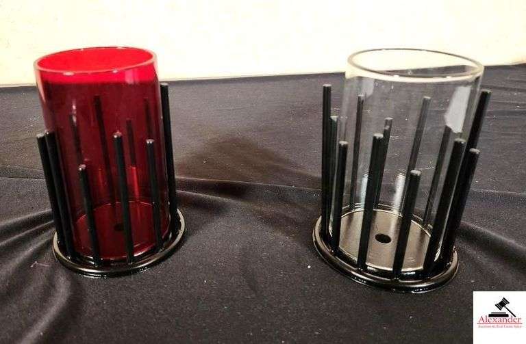 RUBY(16) & CLEAR(12) GLASS HURRICANE CANDLEHOLDERS image
