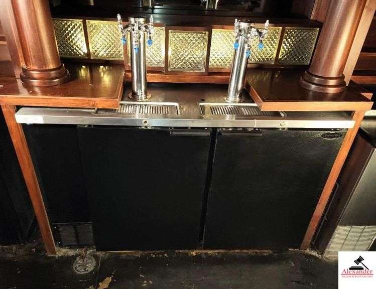 SUPERIOR BEVERAGE AIR BEER KEG DISPENSER DOUBLE-DB58-1 #DKV - SINGLE PHASE - STAINLESS TOP - 2 DOUBLE HOMESTEAD CORP SPOUTS MODEL #153 - BOX IS 59" X 38" WITH HANDLE, CABINET MODEL - (BAR) image