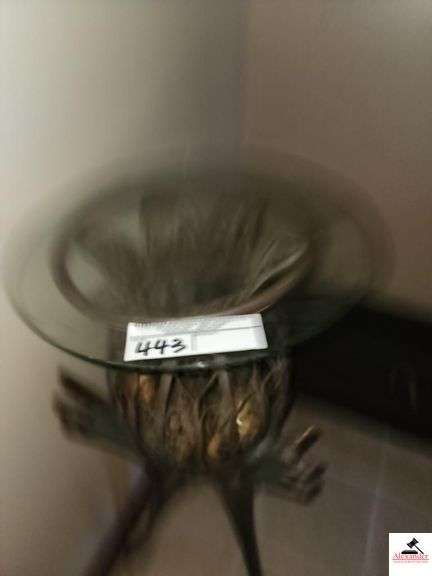 DECODRATVE WROUGHT IRON VASE TABLE W/ GLASS TOP-APT FOYER AREA image