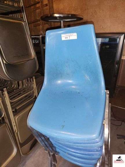 (29) BLUE FIBERGLASS CHAIRS-CHROME SQUARE TAPERED LEGS-GAP SHED image