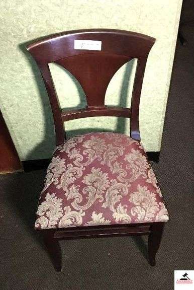 (8) SHAFER CHAIRS-UPHOLSTERED SEATS CHAIRS ARE DARK MAHOGANY STYLE COLOR - TAPERED VASE SLAT BACK (DOWNSTAIRS) image