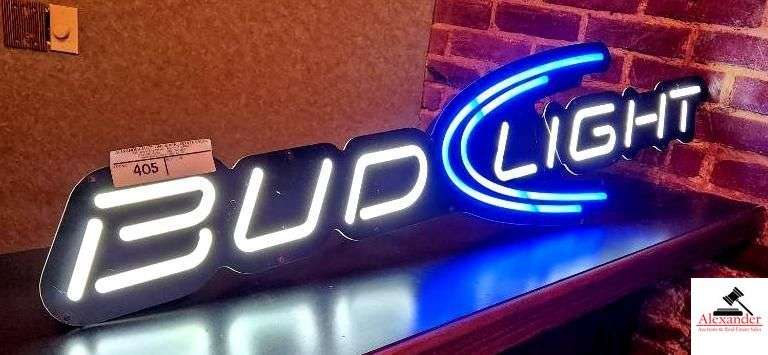 BUDLIGHT PLASTIC NEON SIGN - LIGHTS UP -     48 1/2" x 10 3/4" image