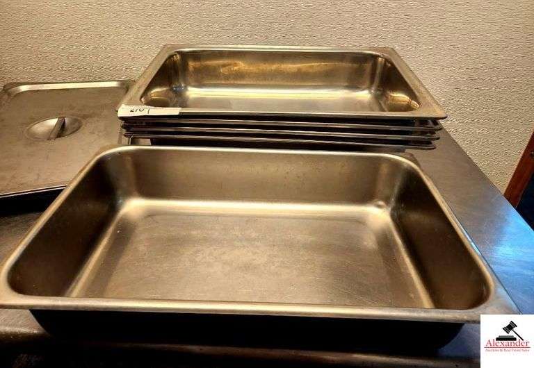 (5) STAINLESS COOKING PANS-(4)22" X 14"- (1)21" X 13"- (2)LIDS image
