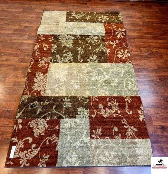 60" X 94" AREA RUG- DARK GREEN, BROWN, & BURGUNDY- APARTMENT image