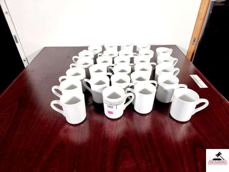 (28)TUXTON8-1/2 OZ PORCELAIN WHITE COFFEE MUGS- ROLLED EDGE- WIDE RIM image