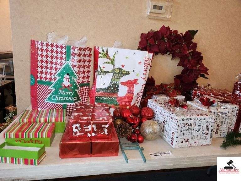 CHRISTIMAS DECORATIONS - HOLLY LEAF - ORNAMENTS - XMAS BAGS & PAPER - DECORATIVE BOXES FOR SHOW  -NO TREE STAND INCLUDED image