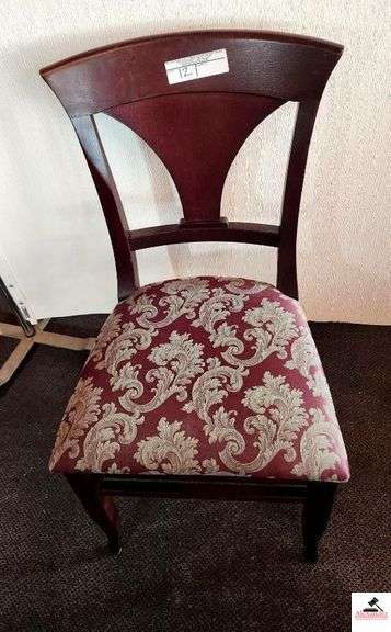 (8) SHAFER CHAIRS-UPHOLSTERED SEATS CHAIRS ARE DARK MAHOGANY STYLE COLOR-TAPERED VASE SLAT BACK (DOWNSTAIRS) image