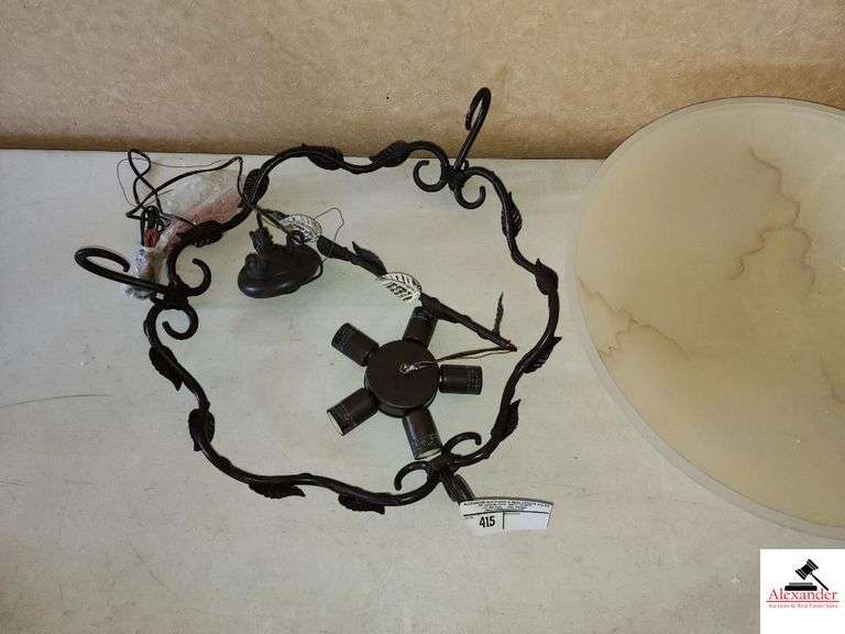 WROUGHT IRON HANGING CEILING LIGHT W/ 5 BULBS(SAMPLE PICTURE OF LIGHT HANGING UPSTAIRS) image
