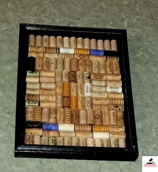 (5) HOMEMADE DECORATIVE FRAMED BOTTLE CORKS-MUST REMOVE FROM WALL IN BAR image