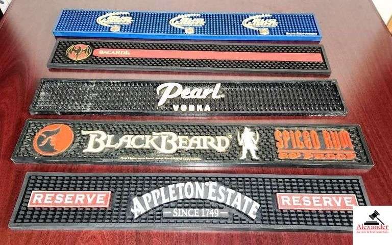 RUBBER BAR RAIL DRIP MATS-BUDLIGHT, BACARDI RUM, PEARL VODKA, BLACKBEARD SPICED RUM, APPLETON ESTATE RESERVE - TEQUILA PATRON DRIP MAT & SERVICE ONLY MAT- BAR AREA image