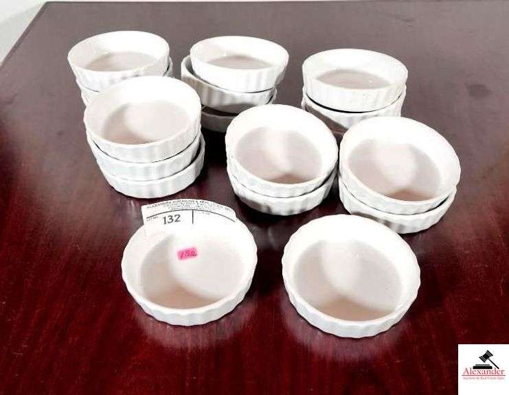 (18) TUXTON WHITE PORCELAIN RAMEKINS - ROUND FLUTED CREME BRULEE image
