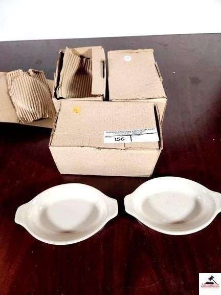 NEW OVAL SERVING BOWLS WITH HANDLES - 7 1/2"  WITH HANDLE - 4  1/2" WIDE - 3 BOXES (17) image