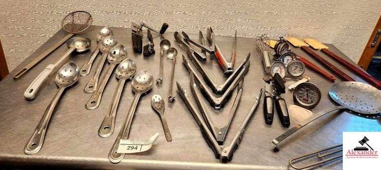 KITCHEN UTENSILES - LARGE SPOON - TONGS - SMALL LADELS  - THEMOMETERS - OPENERS - LARGE SPOONS STIRRER - SPATULARS image