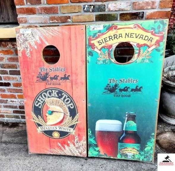 THE STABLES TAP ROOM CORNOLE GAME BOARDS- SHOW SOME USE AND WEAR image