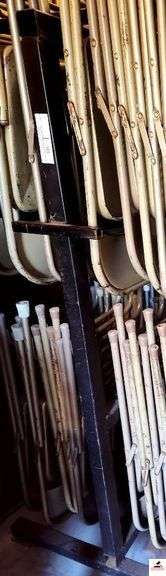 STEEL FRAME RACK-MADE FROM 2" STEEL TUBING- 12 SECTIONS-HOLDS 96 FOLDING CHAIRS-GAP SHED image