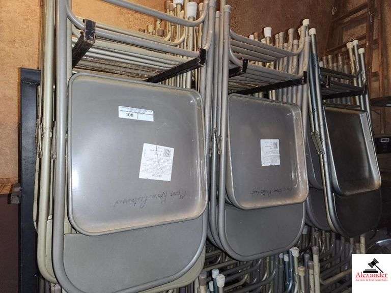 (48) METAL FOLDING CHAIRS ELDARADO BRONZE-COLORS VARY-USED CONDTION-STURDY-SHOWS SOME RUST-GAP SHED image