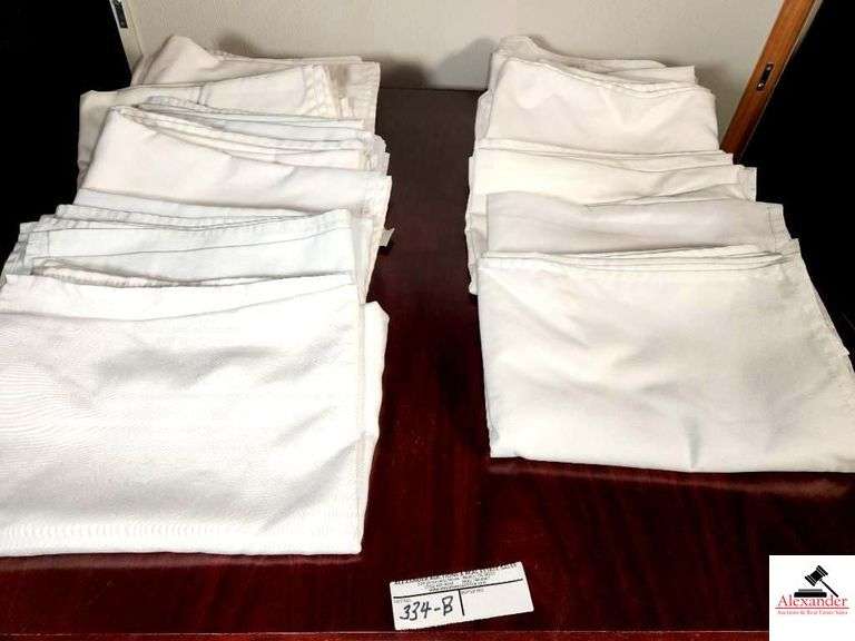 (16) WHITE LINEN 52" X 72" RECTANGLE TABLECLOTHS-GOOD USED CONDITION-NOT ALL CLOTHS MEASURED image