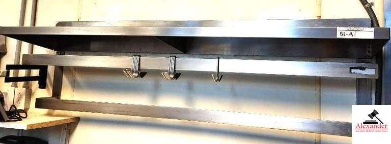 STAINLESS WALL SHELF WITH TOP SHELF AND HANGERS 61" WIDE, 13" DEEP, 12" SHELF(KITCHEN) image