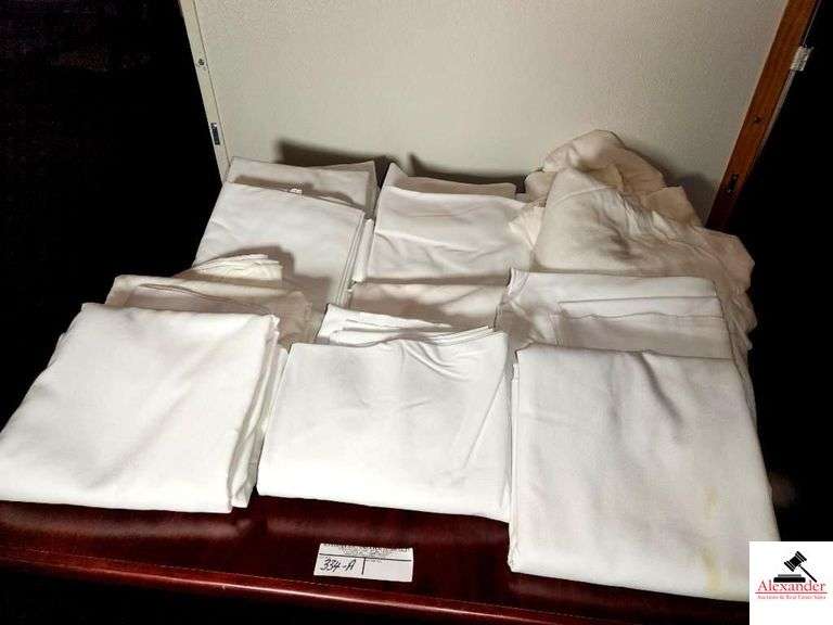 (14) 81" ROUND WHITE COTTON POLYESTER BLEND TABLECLOTHS- image