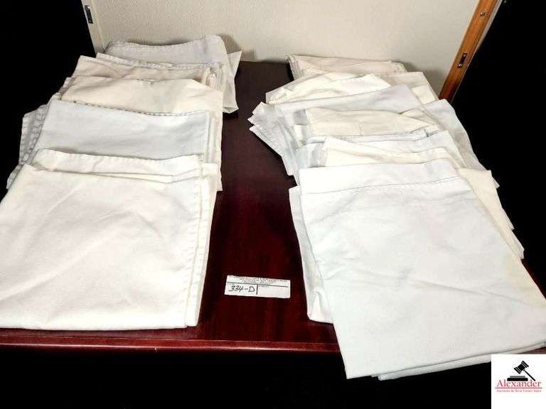 (15) WHITE LINEN TABLECLOTHS-48" X 48" SQUARE- GOOD USED CONDITION-CLEAN image