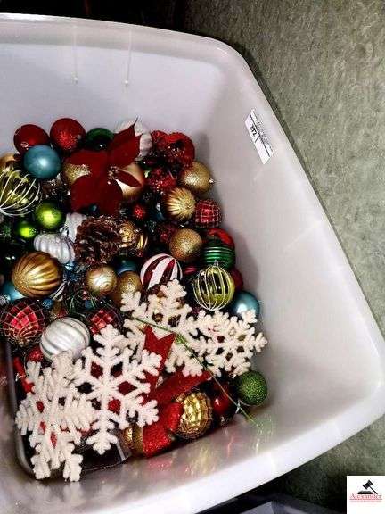 LARGE TUB CHRISTMAS ORNAMENTS- GRAY PLASTIC 3 DRAWER STORGE CONTAINER- BACK DESK image