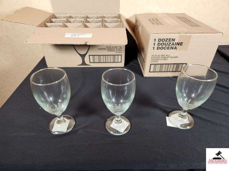 FOOTED GOBLET GLASSES 16.25 OZ. - 2 DOZ. NEW IN BOX - OLD TIME POTTERY image
