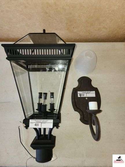 BLACK METAL FRAMED HANGING LIGHT W/ GLASS EXTERIOR PANELS- IRON LIGHT WALL SCONCE- UPSTAIRS DINING image