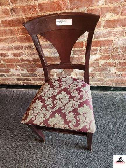 (8) SHAFER CHAIRS-UPHOLSTERED SEATS CHAIRS ARE DARK MAHOGANY COLOR-TAPERED VASE SLAT BACK(DOWNSTAIRS) image