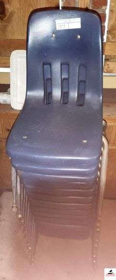 (24)VIRCO NAVY STACKING CHAIRS-MADE IN THE U.S.A. CHROME TAPERED TUBE LEGS-M-9000-18-SHOWS SOME WEAR-(GAP SHED) image