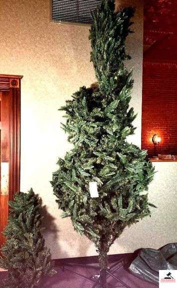 LARGE CHRISTMAS TREE- 4 SECTION- 2 BAGS 12 . TALL - FOLDING LEAVES WITH CLEAR LIGHTS (LADIES RESTROOM DOWNSTAIRS) image