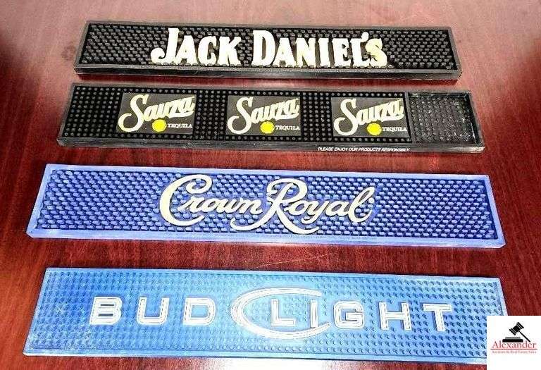 RUBBER BAR RAIL DRIP MATS-BUDLIGHT, JACK DANIELS, SAUZA TEQUILA, CROWN ROYAL- BAR AREA image