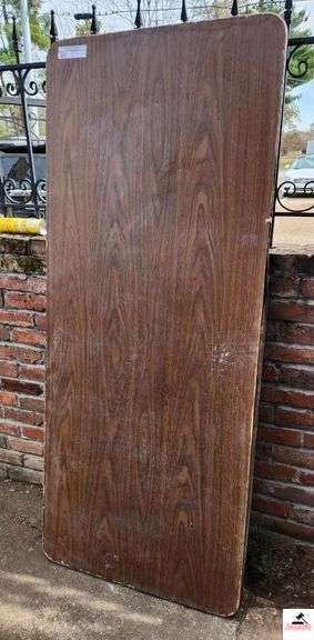 (4) FORMICA TOP TALBES - 6 FT. - EDGES RUBBED & SCRATCHES - RUBBER LOOSE ON ONE SIDE - 1 HAS DAMAGED CORNER - ROUGHT EDGES - 1 HAS CHIPPED SPOT ON END - 30" X 6 FT. TABLE - 36" X 6 FT. image