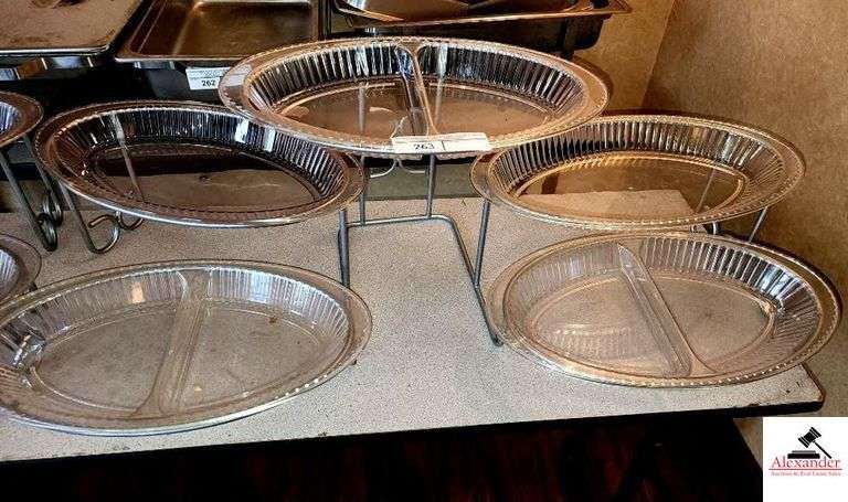 (2)HOR DOURVES SERVING PLATTER DISPLAYS- 5 ALUMINUM PLATTERS WITH ADJUSTABLE RACK image