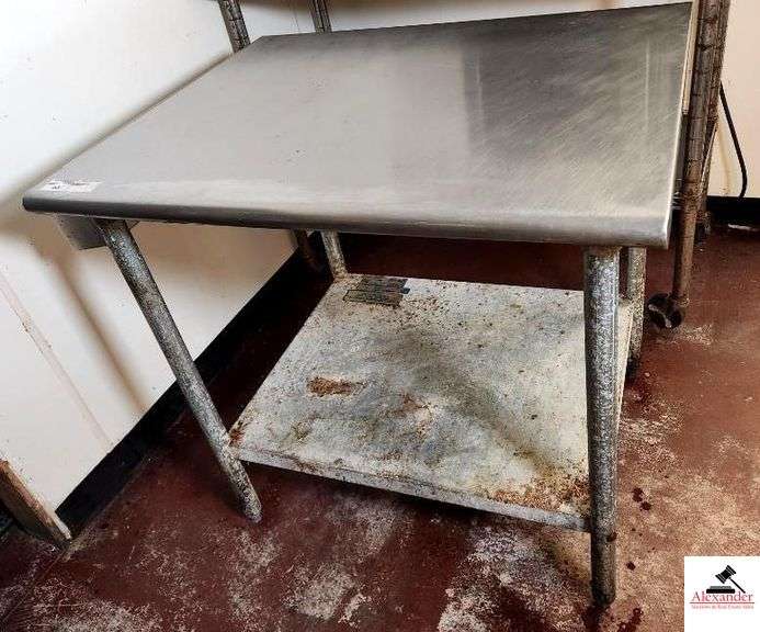 EAGLEBRAND STAINLESS TABLE W/ LOWER GALVANIZED SHELF AND BEVERAGE TRAY- 36"X 30" X 35" image