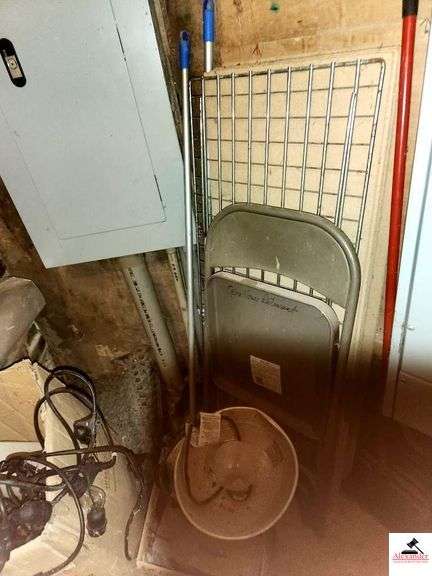 STEP LADDER-4 FT- STRING LIGHTS- BROOMS-USED RUBBER FLOORMATS- image