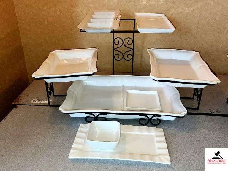 WORLDWIDE CHINA SERVING PLATTER DISPLAY- 4 CHINA SERVING PLATTERS-3 SMALLER CHINA DISHES image