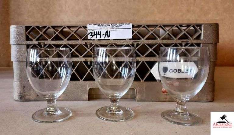 (17) WINE PEDESTAL GOBLES GLASSES WITH DISH WASHING RACK image