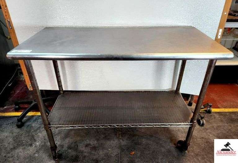 STAINLESS ROLLING TABLE W/ LOWER GALVANIZED SHELF 49.5" X 24" X 39.5"  (KITCHEN) image