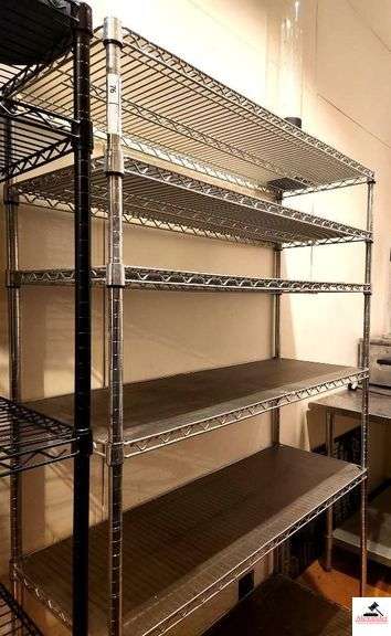 ROLLING CHROME STORAGE SHELF-6 ADJUSTABLE SHELVES-48:X74.5"X18" UPSTAIRS image
