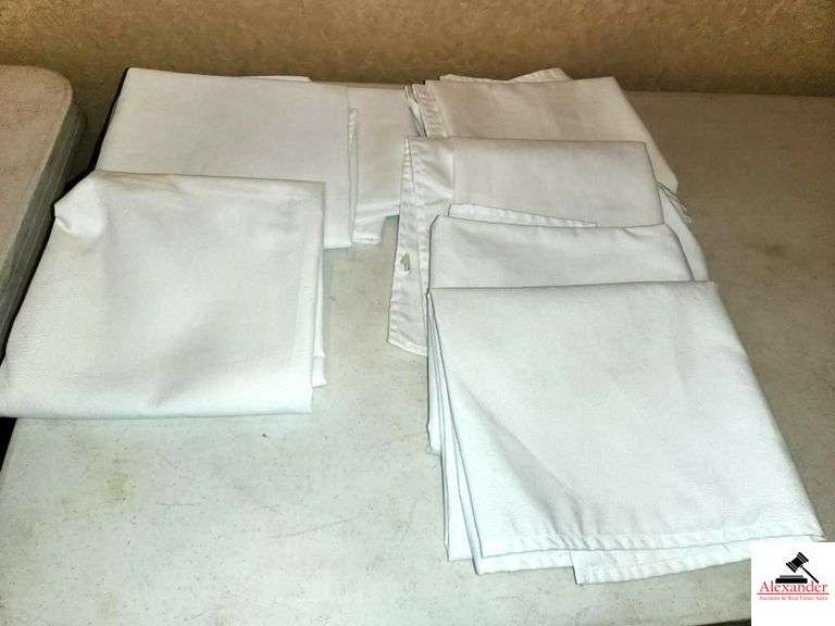 (10) 50" SQUARE WHITE LINEN TABLECOTHS- (7) 41" SQUARE WHITE LINEN TABLECOTHS image