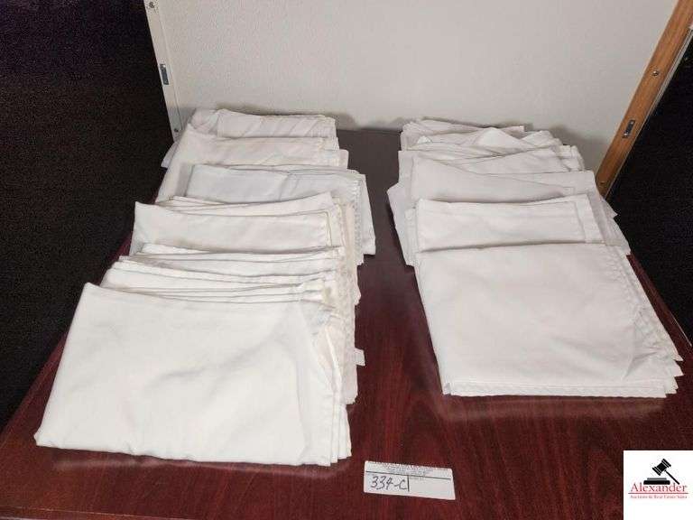 (20) WHITE LINEN 52" X 72" RECTANGLE TABLECLOTHS-GOOD USED CONDITION-NOT ALL CLOTHS MEASURED image